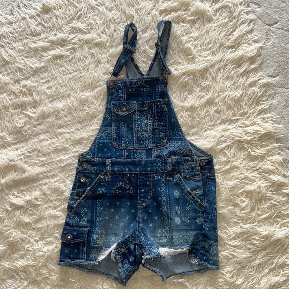 NEW short paisley denim overalls
